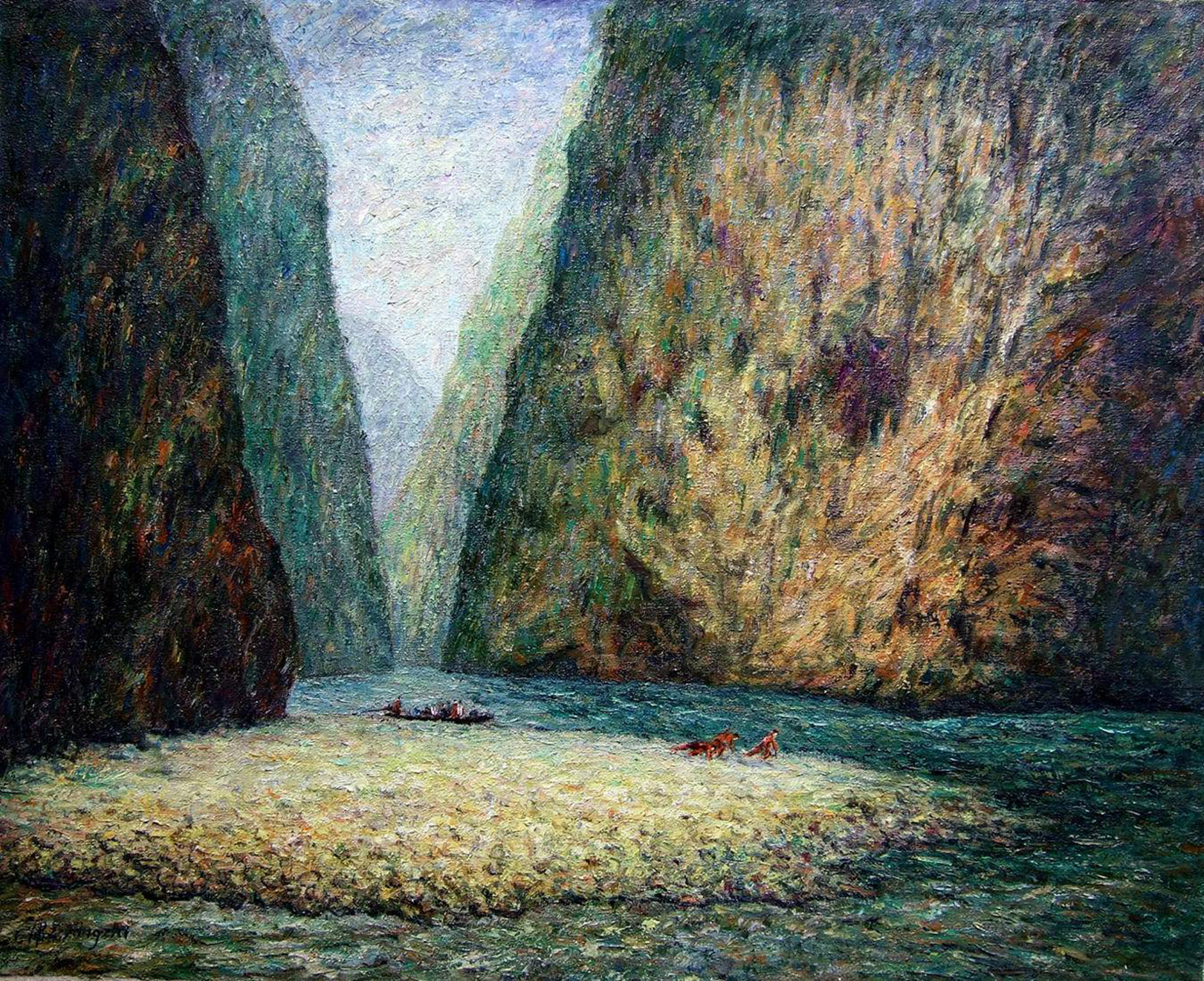 103 小三峡纤夫_布面油画_油画_宝甄网