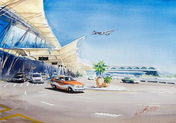 白云机场 _水彩_宝甄网