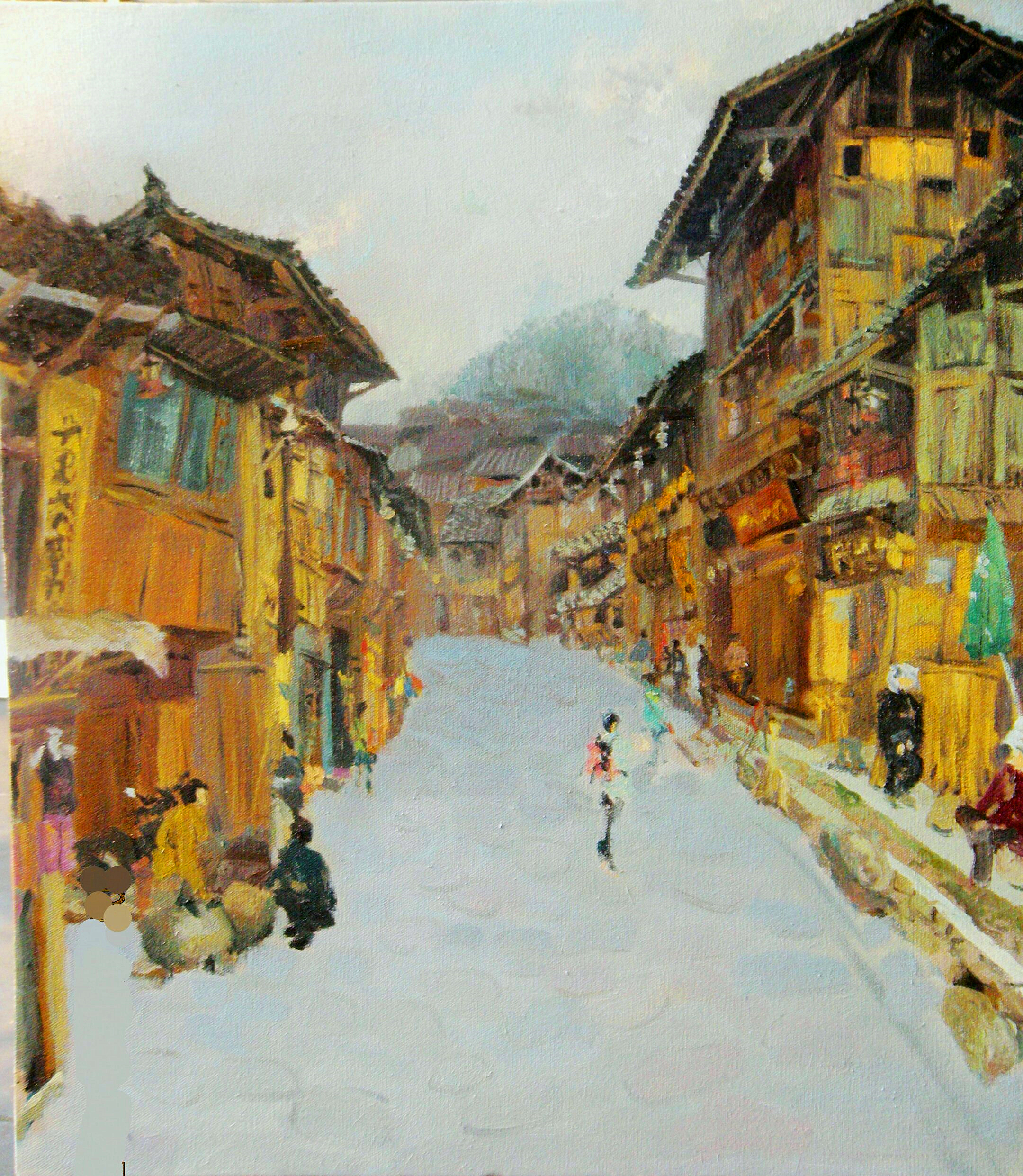 古街_布面油画_油画_宝甄网