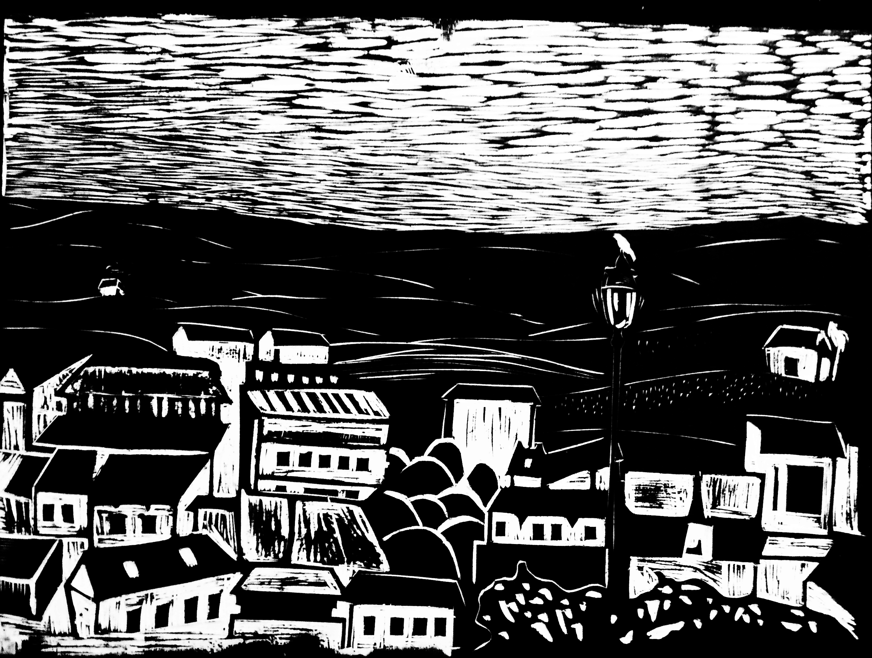 小镇_木版_版画_宝甄网