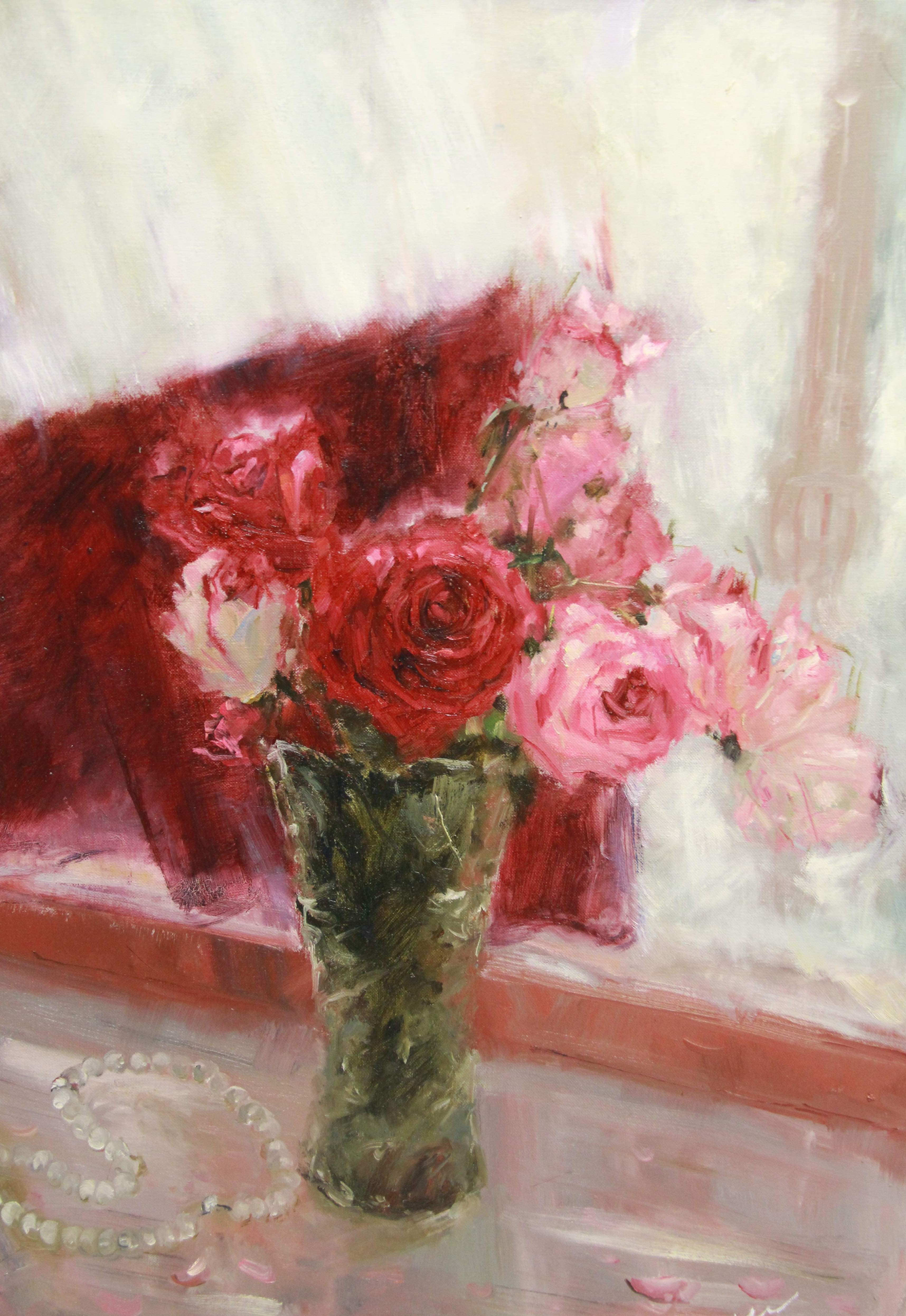 粉色的玫瑰_布面油画_油画_宝甄网