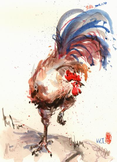 水彩大公鸡