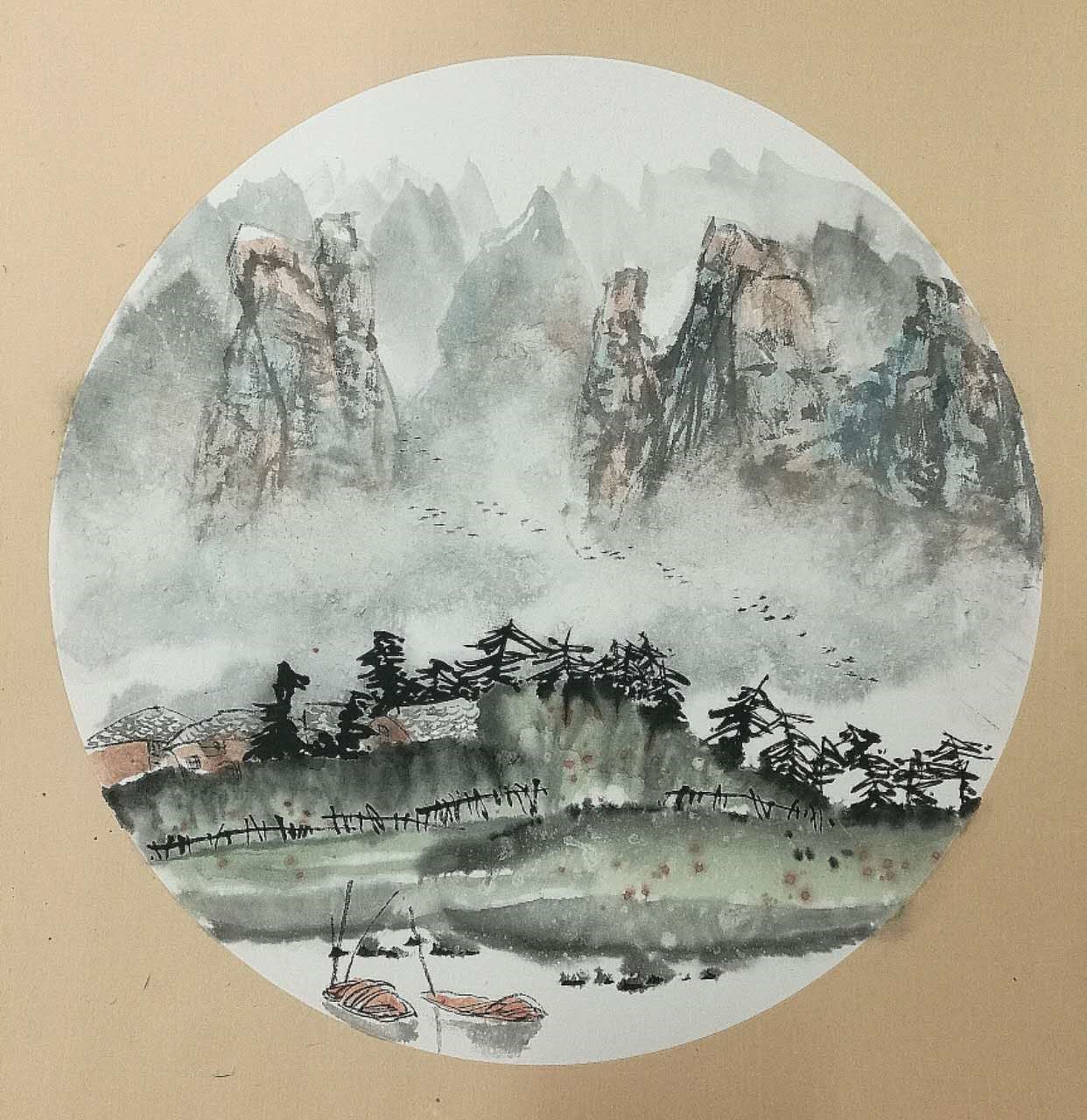 渔舟唱晚图片水墨,渔舟唱晚图片水墨画_大山谷图库