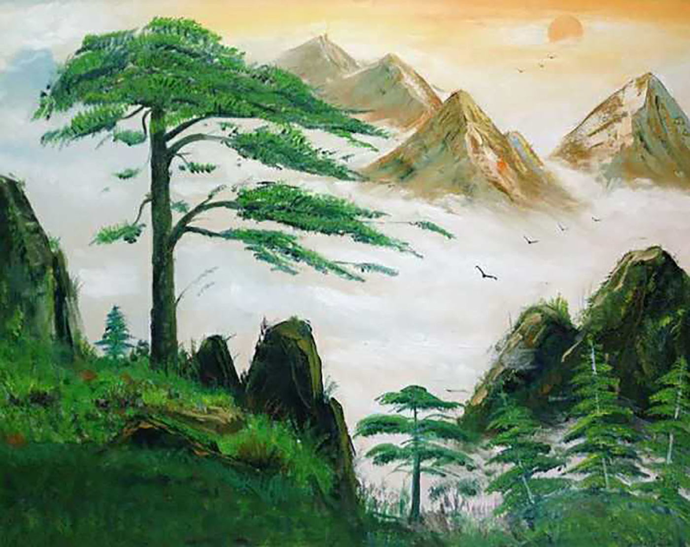 迎客松_布面油画_油画_宝甄网