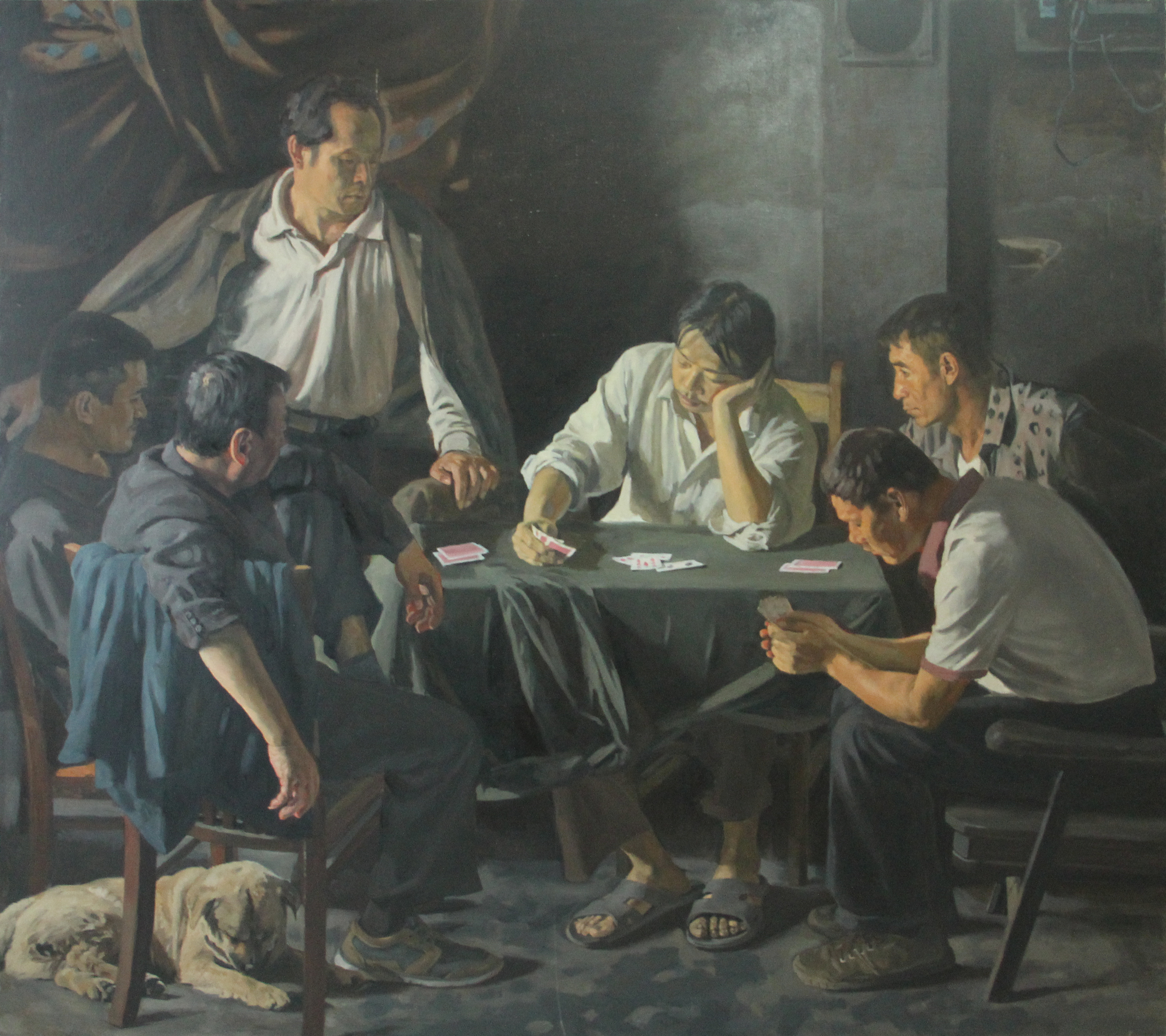 《玩牌》_布面油画_油画_宝甄网