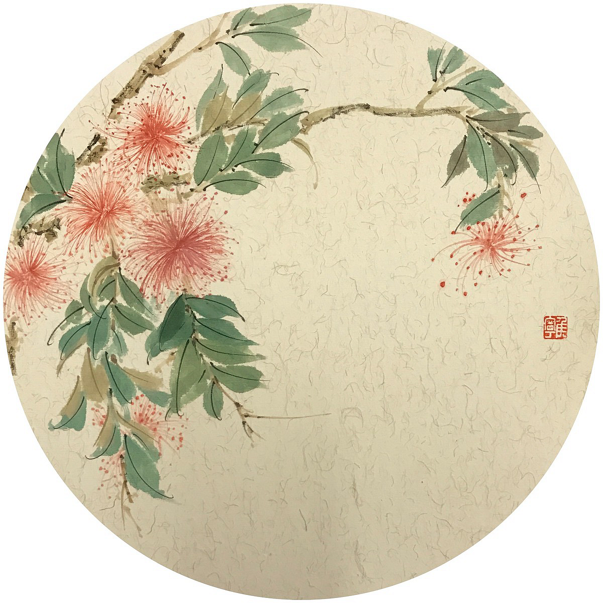 合欢_纸本设色_国画_宝甄网