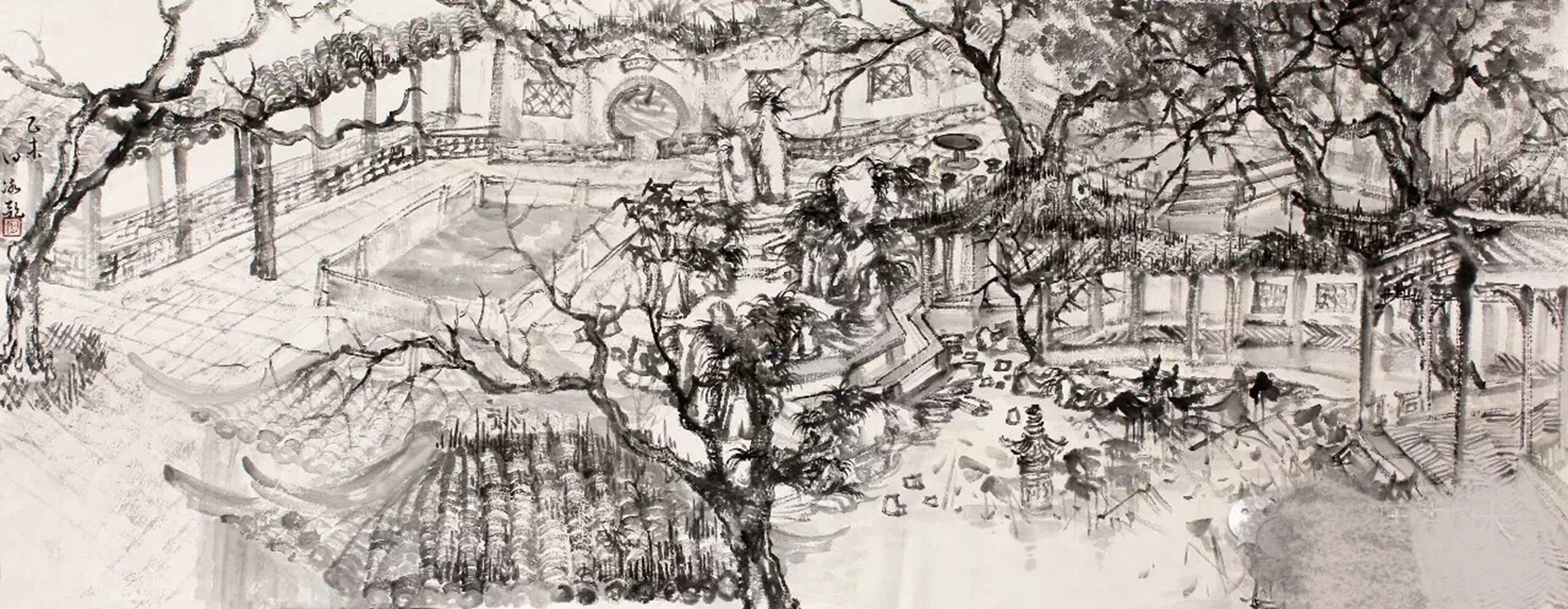 清幽园林_纸本水墨_国画_宝甄网