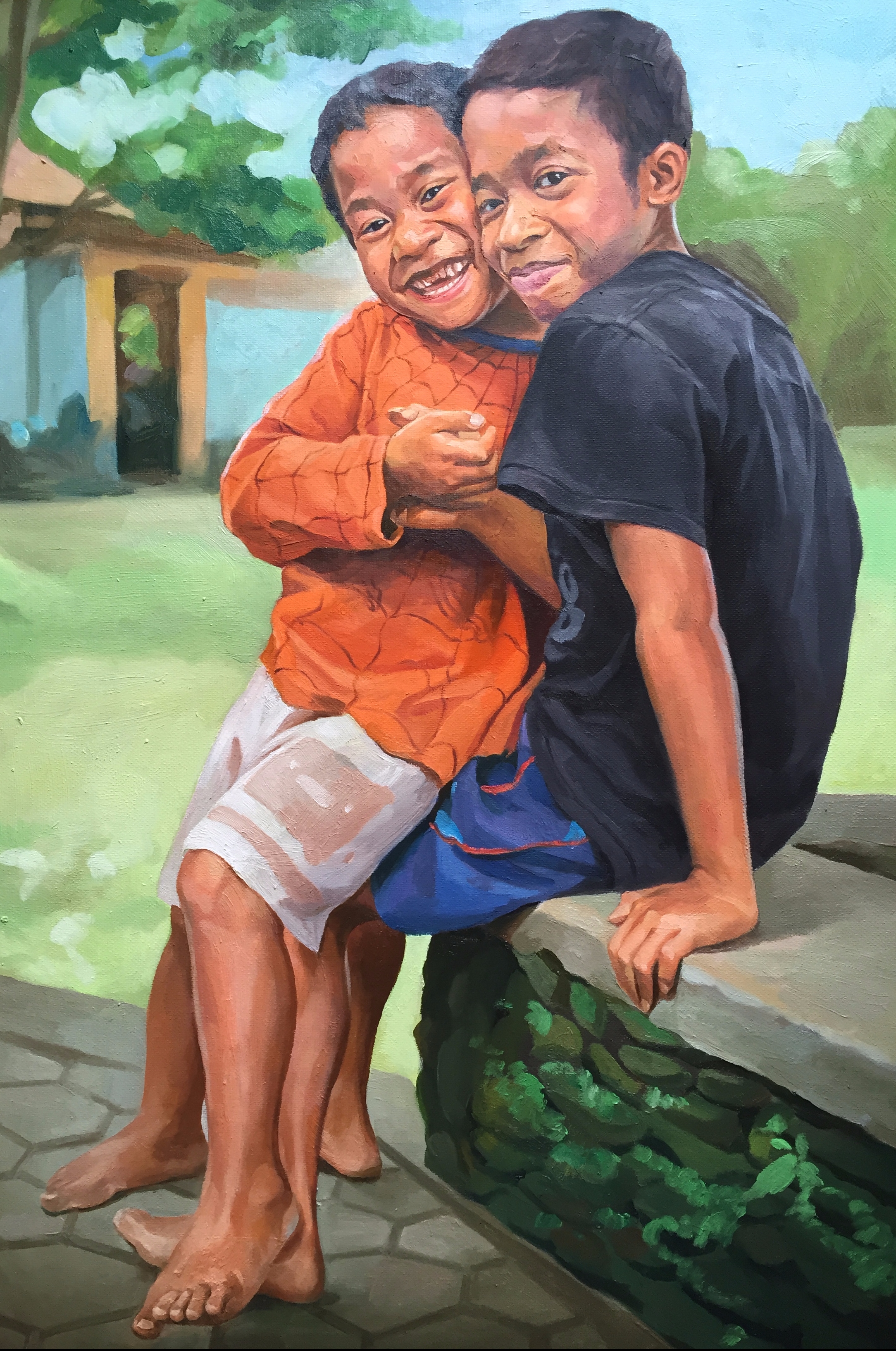 兄弟情_布面油画_油画_宝甄网