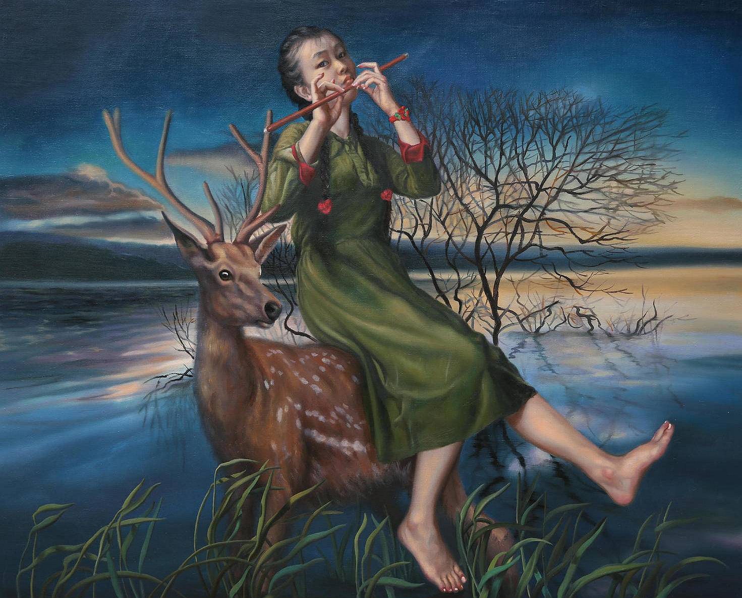 鹿女_布面油画_油画_宝甄网