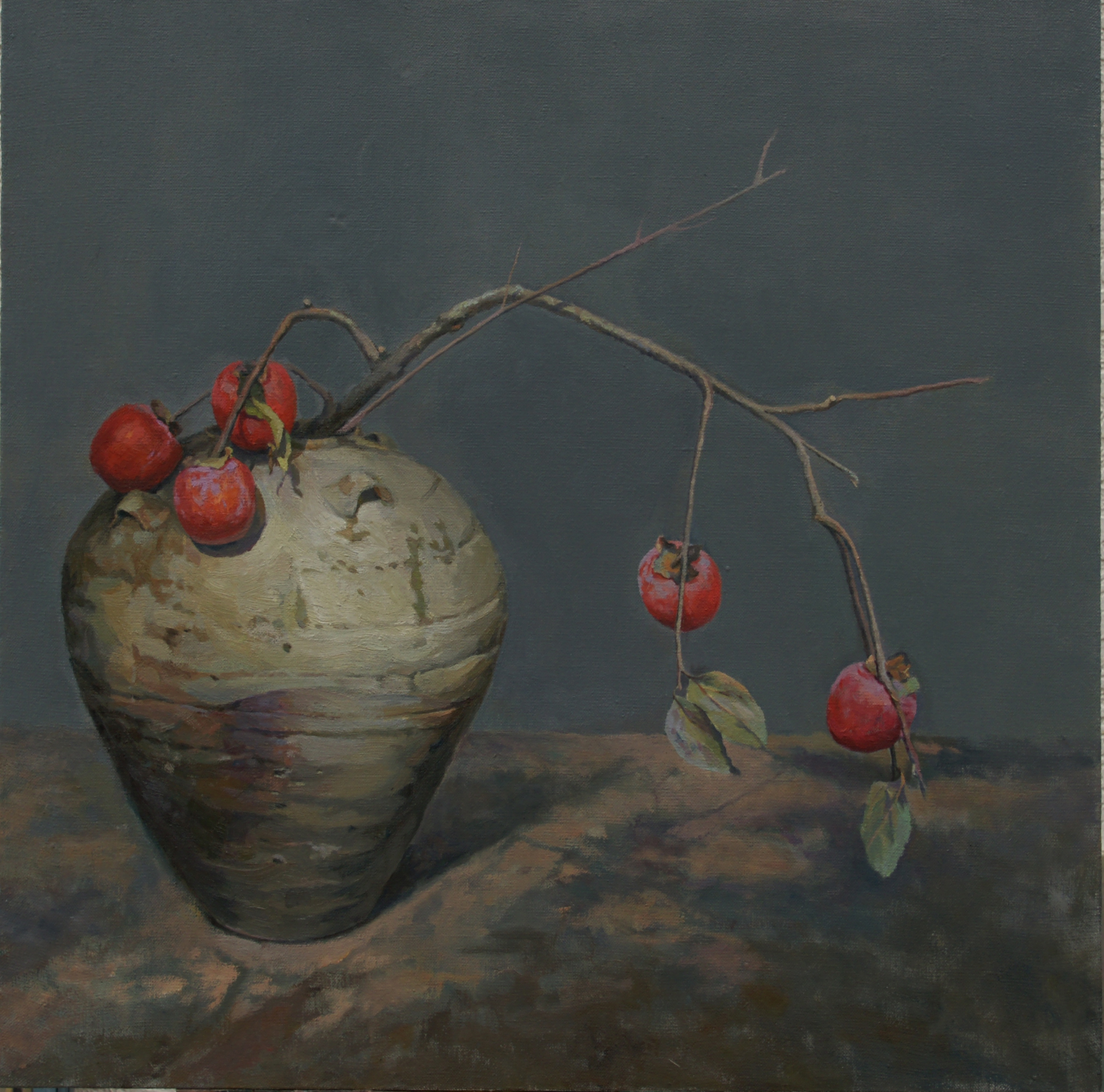 秋日红柿_布面油画_油画_宝甄网