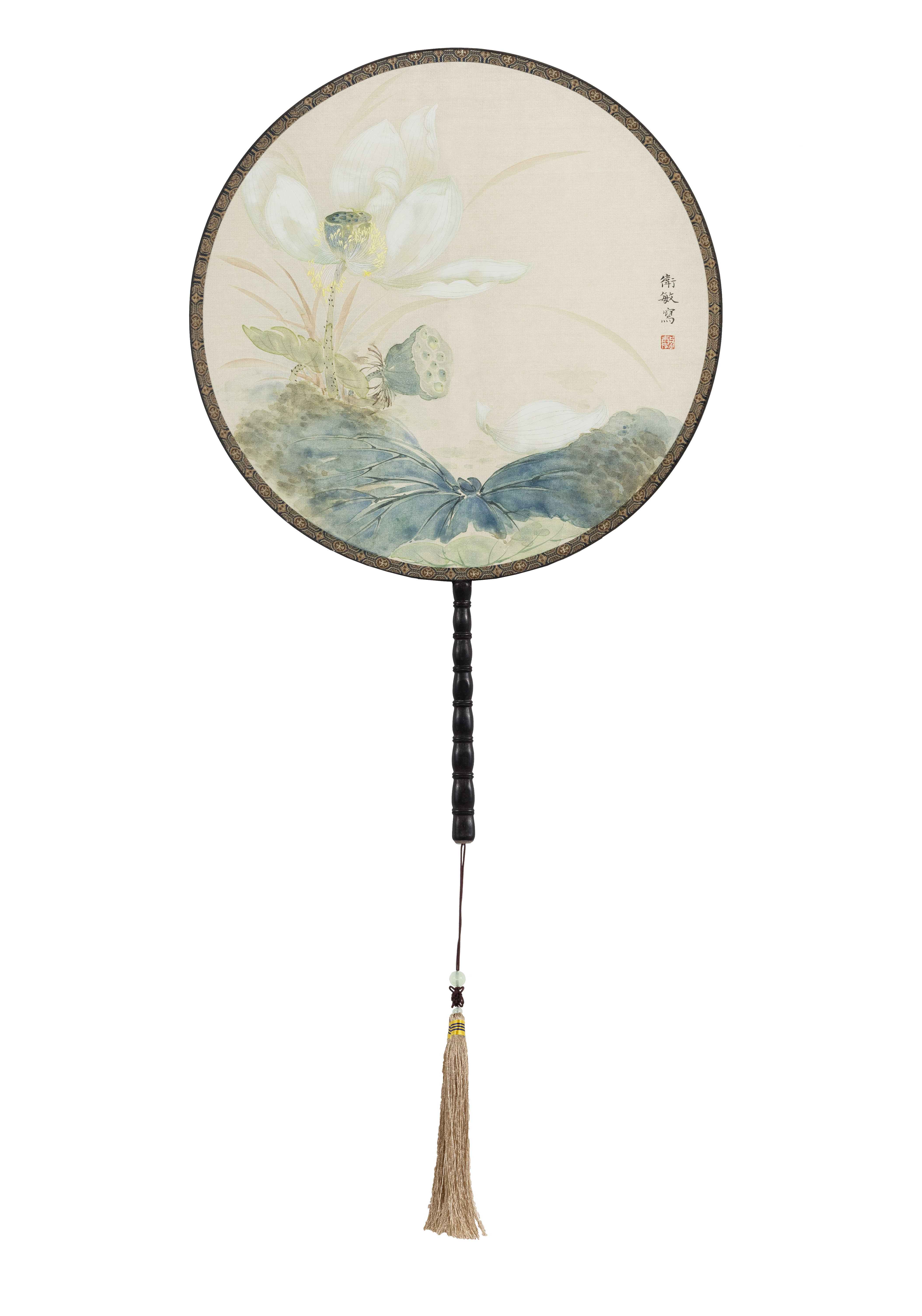 荷花-绢本团扇
