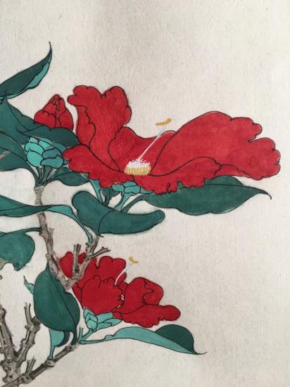 山茶_绢本工笔_国画_宝甄网