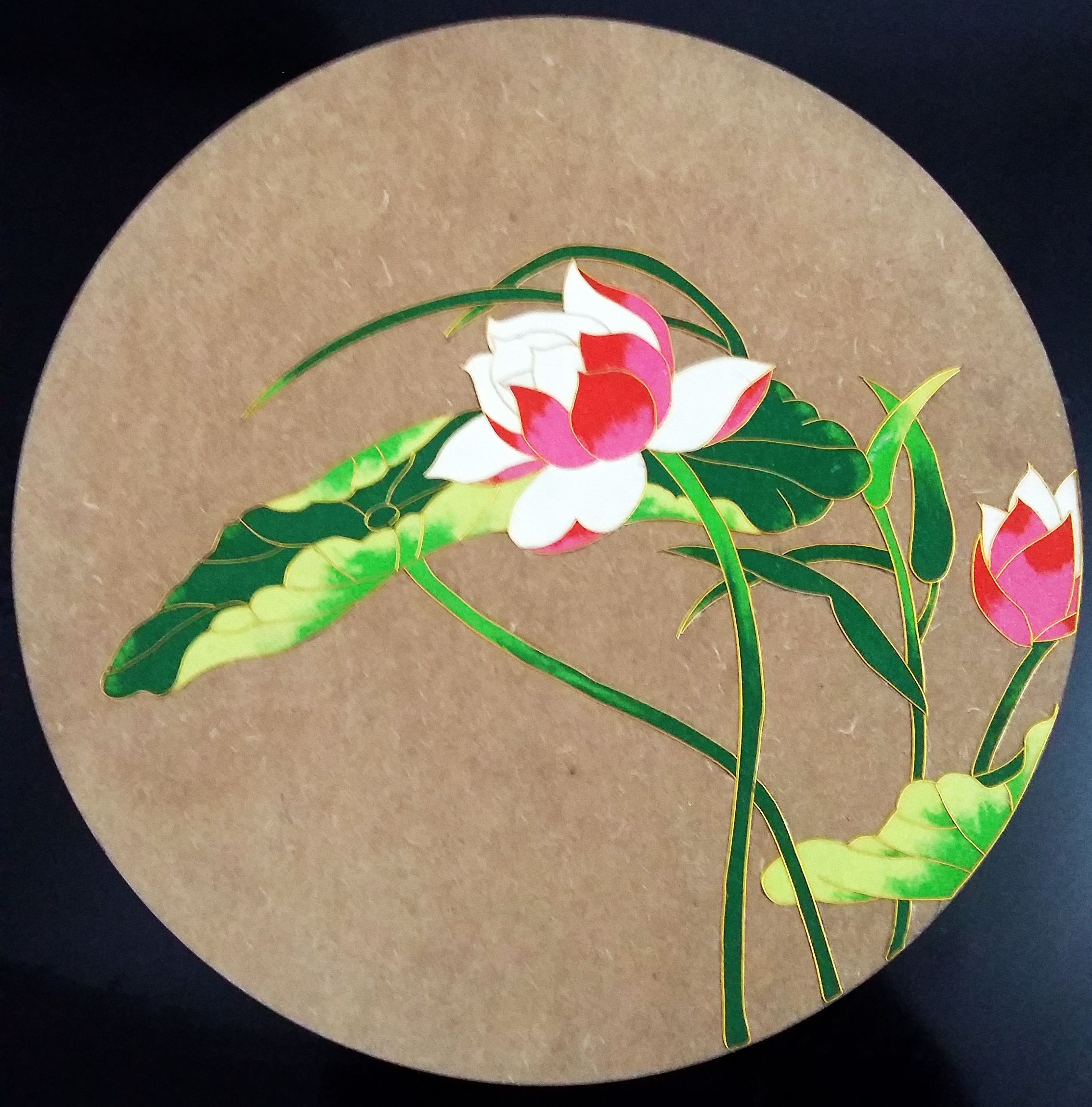 掐金丝木板沙画荷花