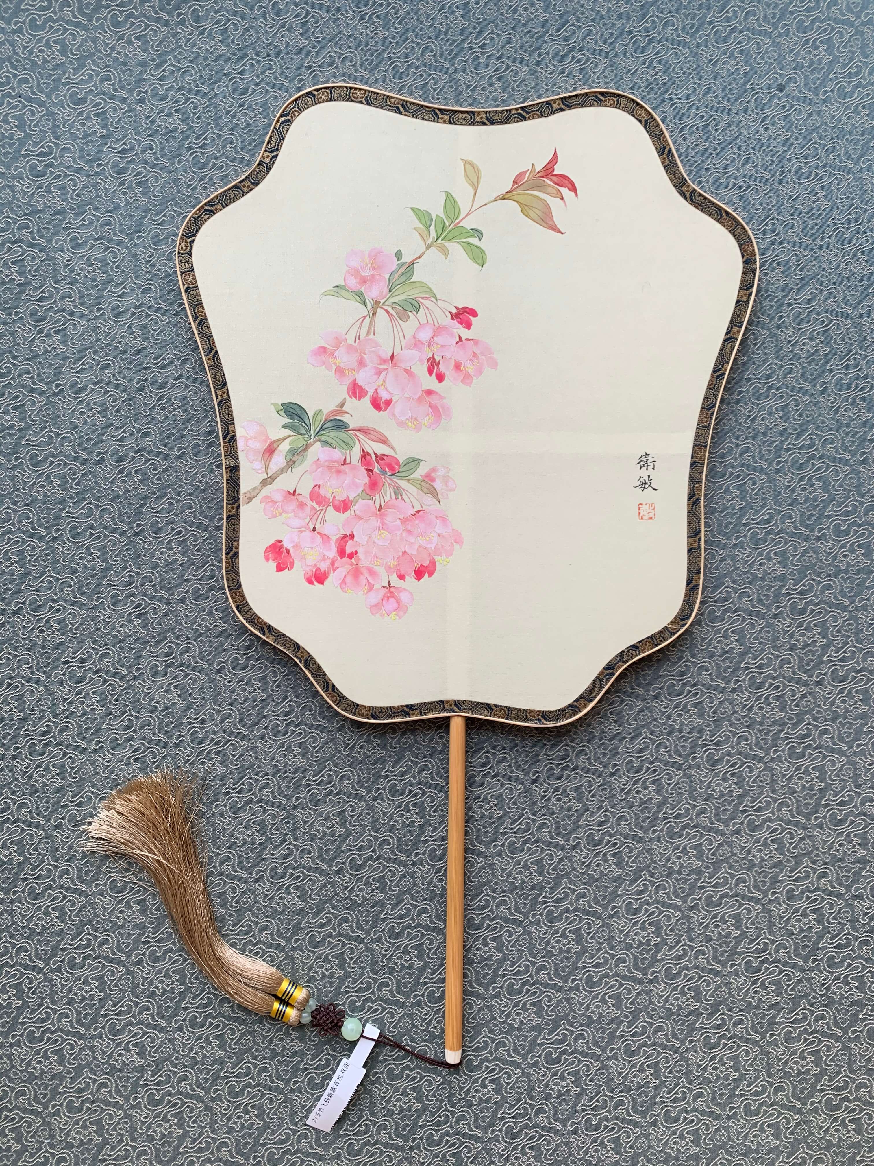 垂丝海棠-绢本团扇