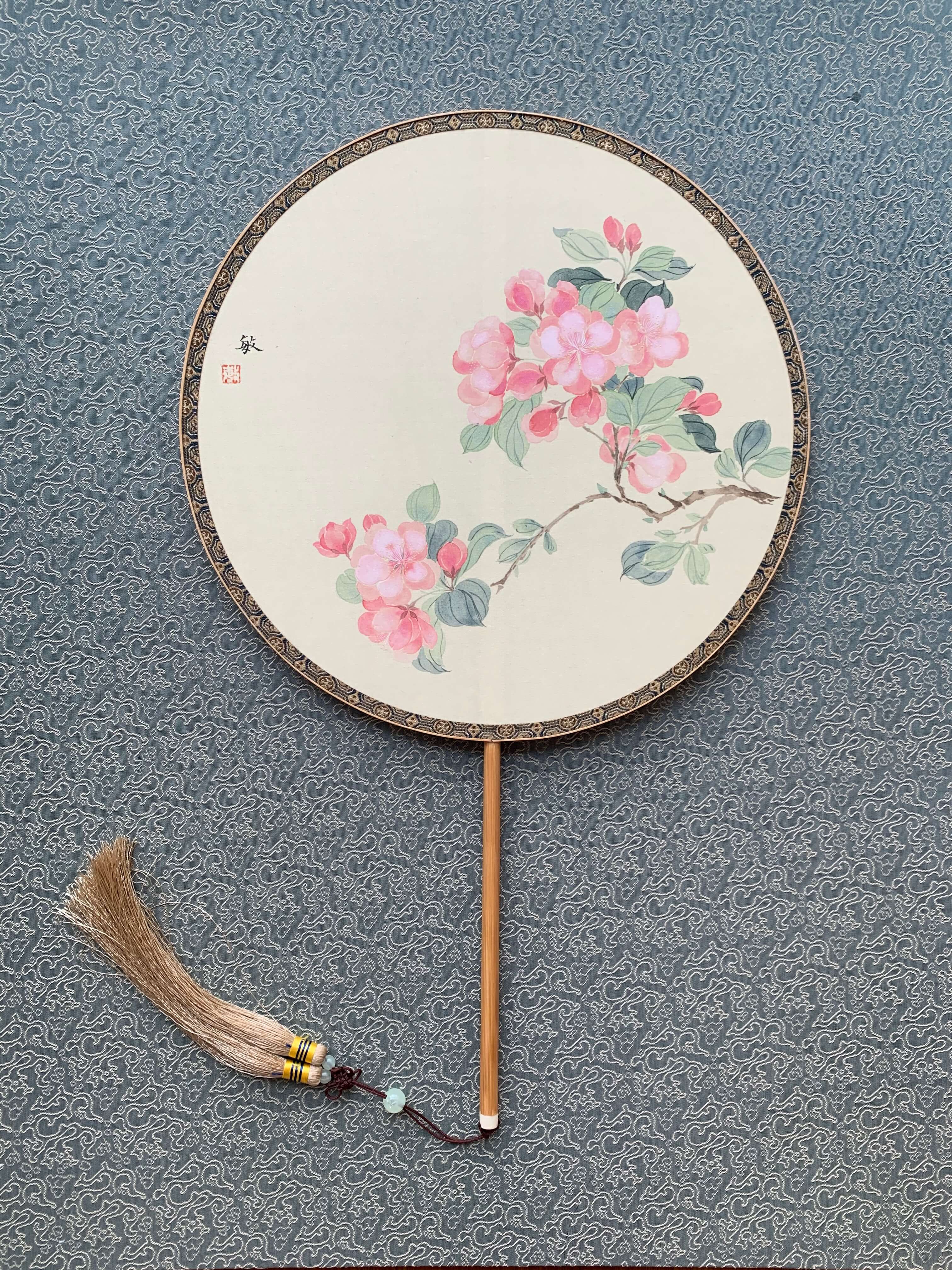 海棠花-绢本团扇